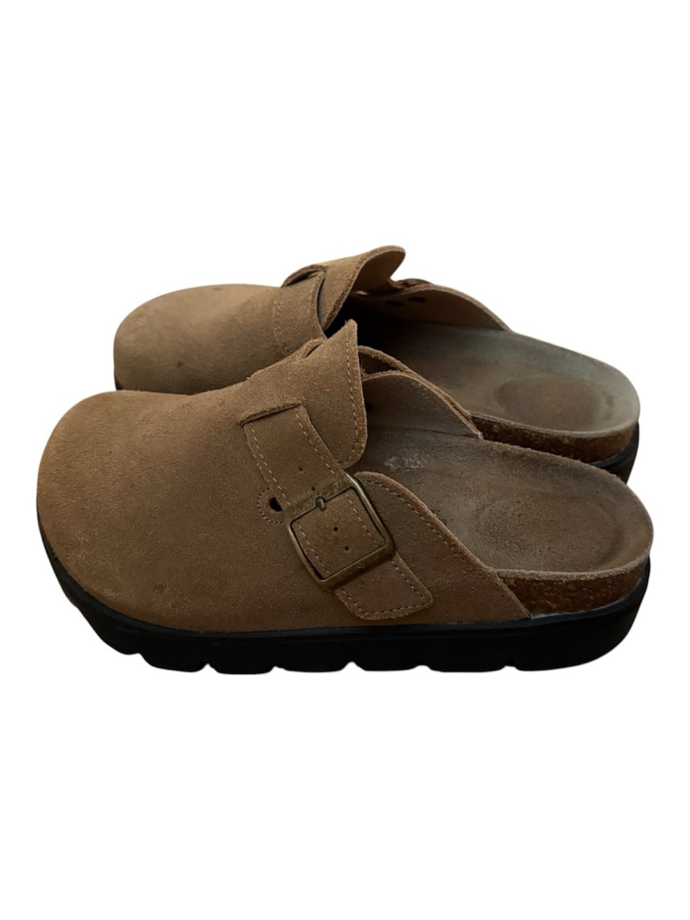 Project Cloud Benton Chunky Genuine Suede Brown/Tan Slip-On Clog with Buckle 6.5